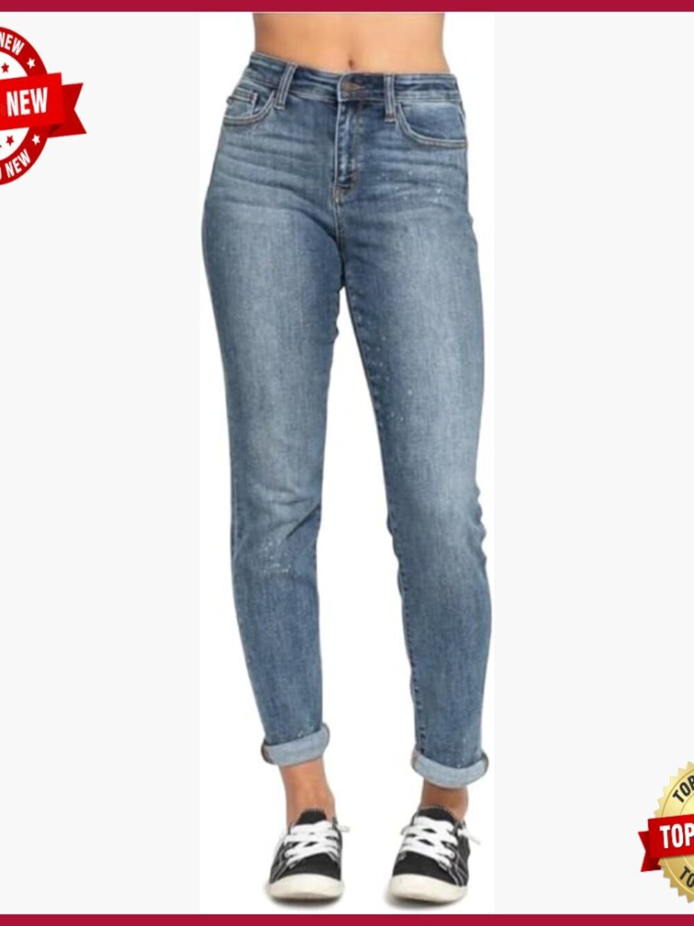 High Rise Boyfriend Jeans with Bleach Splash Details